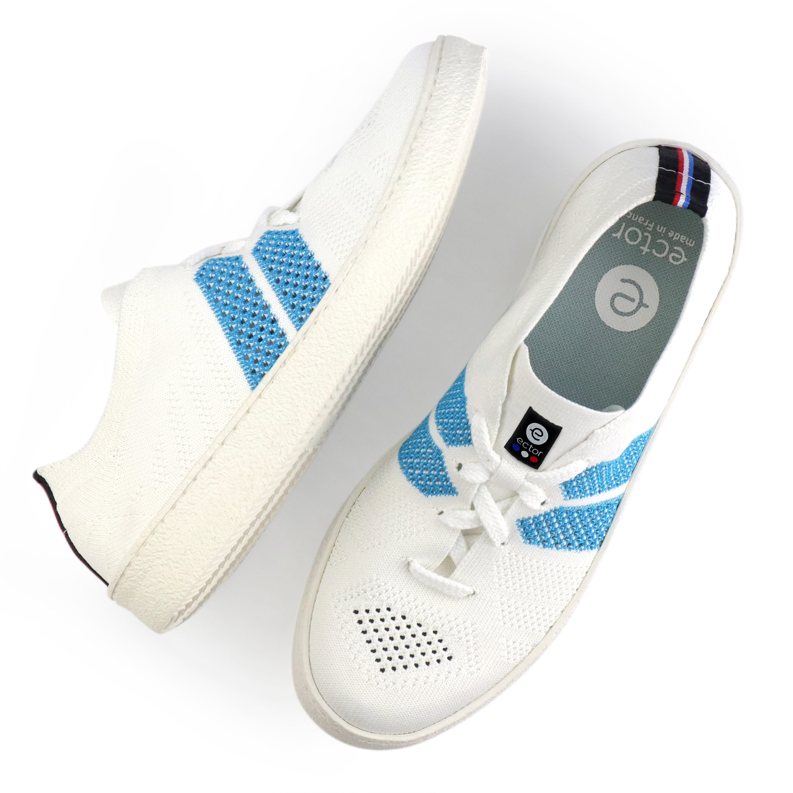 Sneakers blanche et bleu Made in France conçues par Ector Sneakers