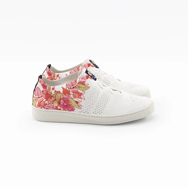 Sneakers blanche à fleurs roses Made in France