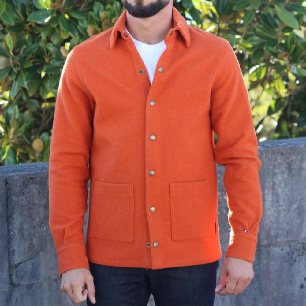 Surchemise en laine orange Maison Izard