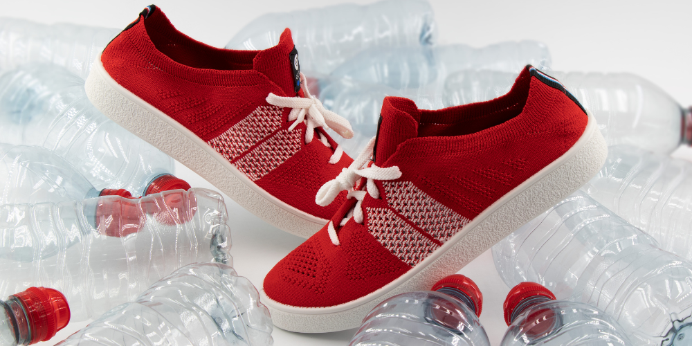Baskets fabriquées en bouteilles plastiques recyclées Ector sneakers rouge blanc
