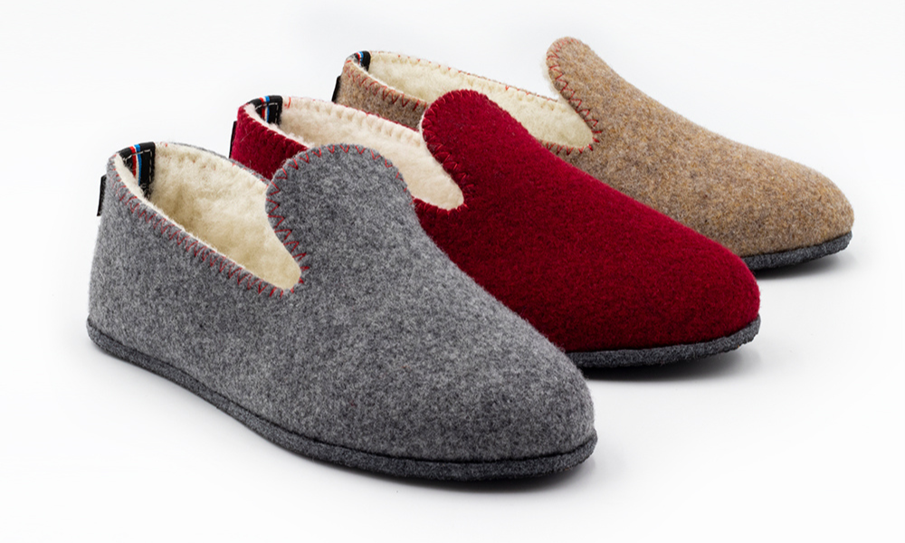 chaussons en laine made in france gris rouge et beige