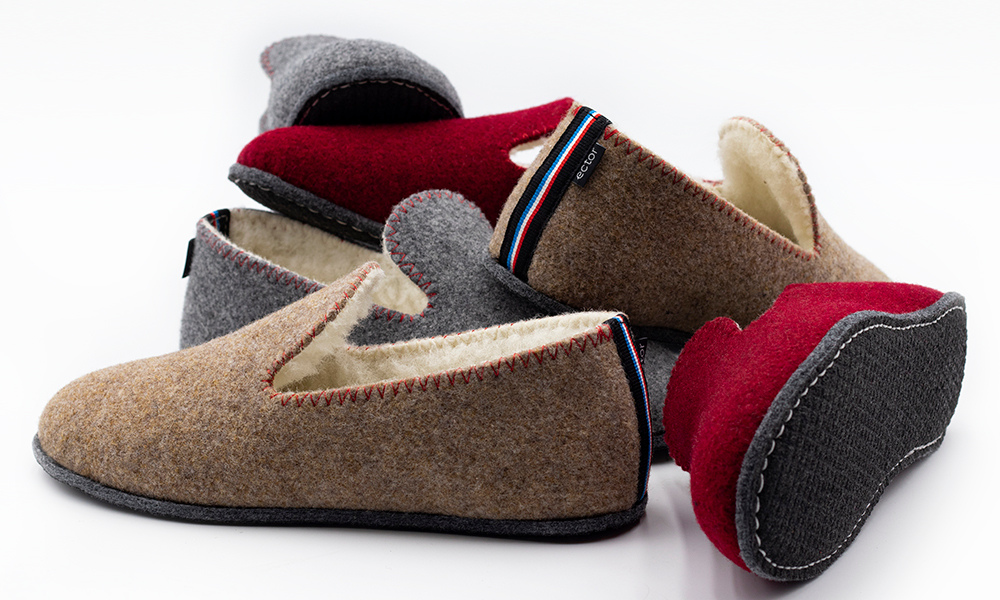 Chaussons made in france en laine rouge gris et beige