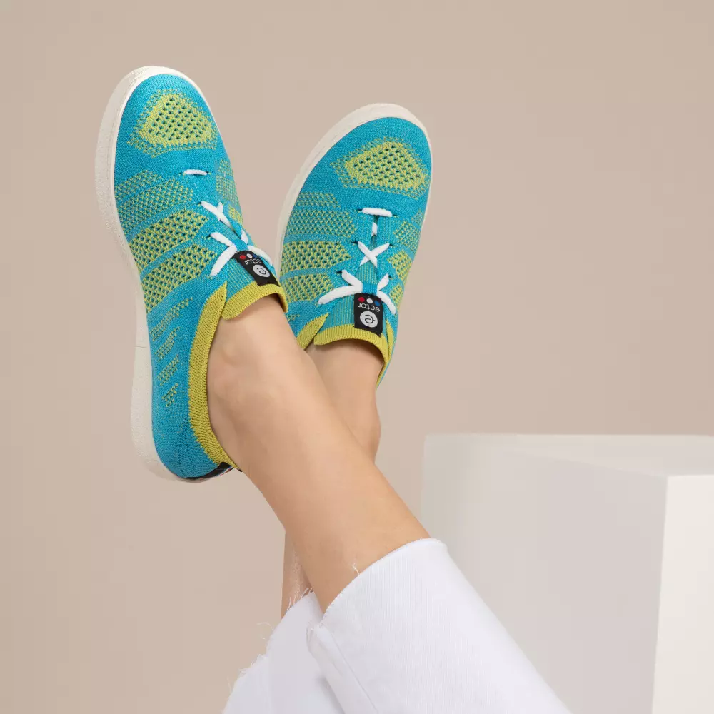 Baskets Ector sneakers Kiwi chaussures basses bleu ciel et vert anis