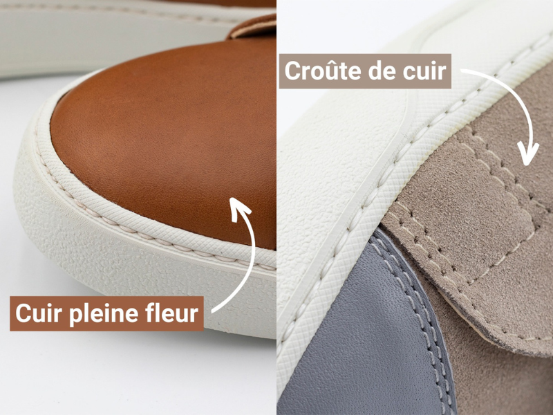 cuir chaussures cuir pleine fleur marron croûte de cuir gris