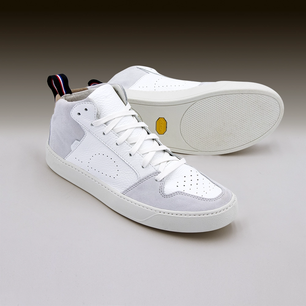 baskets françaises cuir montantes gris